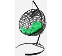 Подвесное кресло M-GROUP КРУГ ЛЮКС с ротангом чёрное, зелёная подушка 11060404