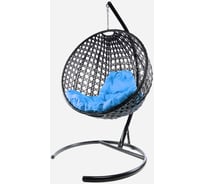 Подвесное кресло M-GROUP КРУГ ЛЮКС с ротангом чёрное, голубая подушка 11060403