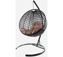 Подвесное кресло M-GROUP КРУГ ЛЮКС с ротангом чёрное, коричневая подушка 11060405