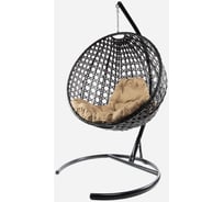 Подвесное кресло M-GROUP КРУГ ЛЮКС с ротангом чёрное, бежевая подушка 11060401