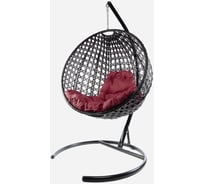 Подвесное кресло M-GROUP КРУГ ЛЮКС с ротангом чёрное, бордовая подушка 11060402