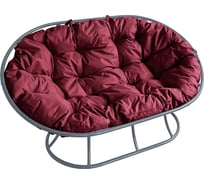 Диван M-GROUP МАМАСАН без ротанга серое, бордовая подушка 12100302