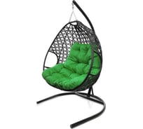 Подвесное кресло M-GROUP ДЛЯ ДВОИХ ЛЮКС с ротангом чёрное, зелёная подушка 11510404