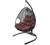 Подвесное кресло M-GROUP ДЛЯ ДВОИХ ЛЮКС с ротангом чёрное, бордовая подушка 11510402