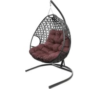Подвесное кресло M-GROUP ДЛЯ ДВОИХ ЛЮКС с ротангом серое, бордовая подушка 11510302