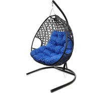 Подвесное кресло M-GROUP ДЛЯ ДВОИХ ЛЮКС с ротангом чёрное, синяя подушка 11510410