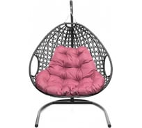 Подвесное кресло M-GROUP ДЛЯ ДВОИХ ЛЮКС с ротангом серое, розовая подушка 11510308