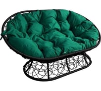 Диван M-GROUP МАМАСАН с ротангом чёрное, зелёная подушка 12110404