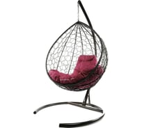 Подвесное кресло M-GROUP КАПЛЯ с ротангом коричневое, бордовая подушка 11020202