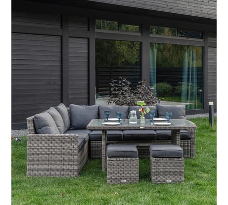 Обеденный комплект садовой мебели Royal Family с угловым диваном ZORRO, серый 999-71-71