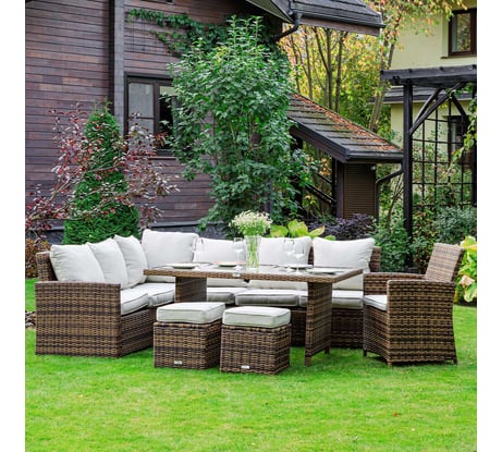 Обеденный комплект Royal Family ZORRO PLUS коричневый с угловым диваном 999-99-61-21