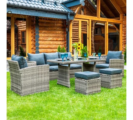 Обеденный комплект садовой мебели Royal Family ZOYA из искусственного ротанга, серый 979-71-71