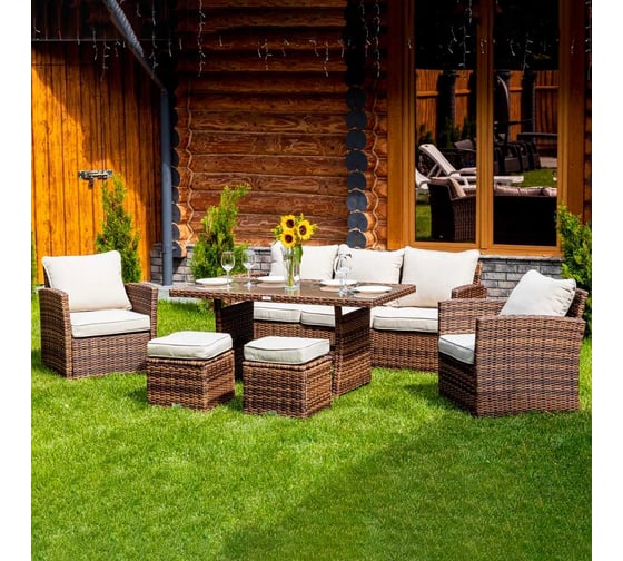 Обеденный комплект садовой мебели Royal Family из искусственного ротанга ZOYA, коричневый 979-61-21 1