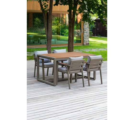 Уличный стул GreenWeen SANTORINI каркас алюминий PECAN, подушки рогожка BAHAMA ASH, 540x650x750 мм GW-AL-SANT-STUL-PECAN