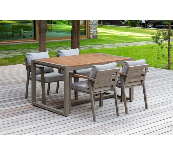 Уличный стул GreenWeen SANTORINI каркас алюминий PECAN, подушки рогожка BAHAMA ASH, 540x650x750 мм GW-AL-SANT-STUL-PECAN