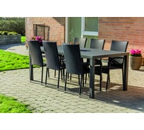 Набор мебели Garden story Парис Люкс XL 6 стульев Парис без подушки +стол 205 см поливуд, каркас черный, ротанг черный GS013/GS024