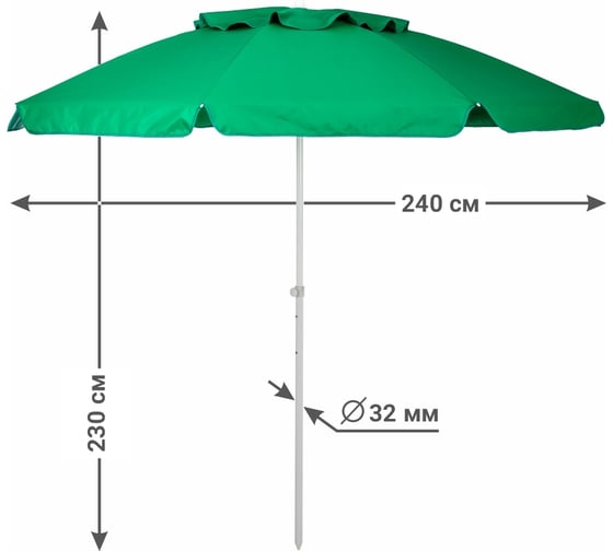 Зонт Фабрика ЗОНТ ВИКЭНД 32, d 2,4 м., зелёный (392),,(1 шт)  aea392002