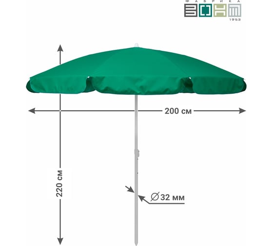 Зонт Фабрика ЗОНТ ВИКЭНД 32, d 2,0 м., зелёный (533),, (1 шт) aea533002