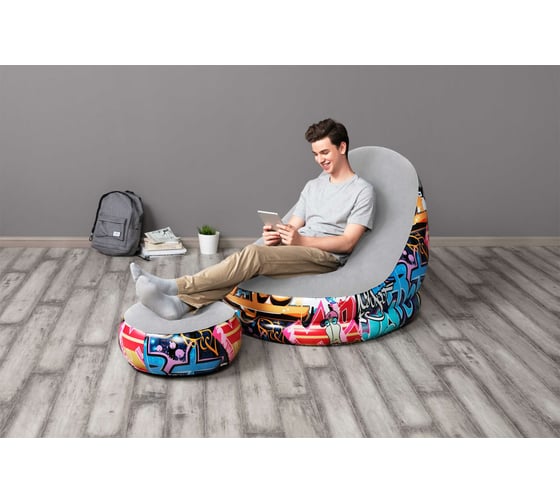 Надувное кресло Bestway Graffiti Comfort Cruiser 121x100x86см с пуфиком 54х54х26см 75076 BW 006249