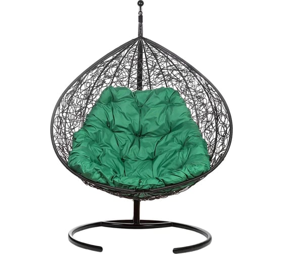 Двойное подвесное кресло Bigarden Gemini black, зеленая подушка