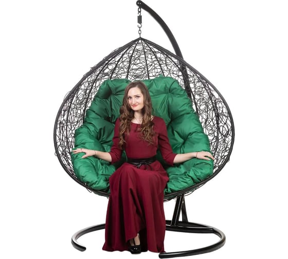 Двойное подвесное кресло Bigarden Gemini black, зеленая подушка