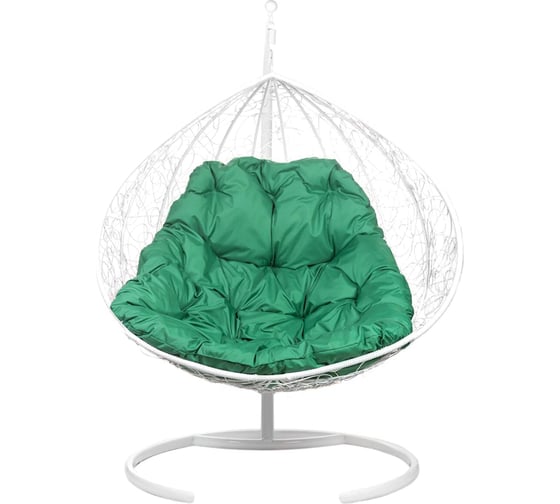 Двойное подвесное кресло Bigarden Gemini White, зеленая подушка