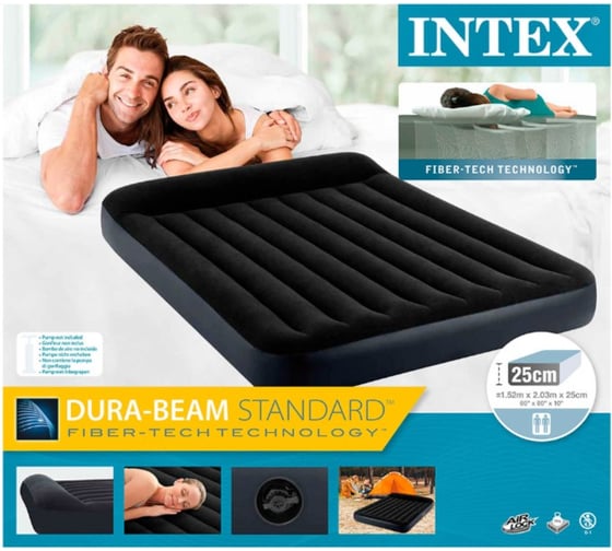 Надувной матрас с подголовником Intex Pillow Rest Classic Bed Fiber-Tech, 152х203х25см 64143