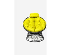 Кресло M-GROUP ПАПАСАН мини с ротангом серое, жёлтая подушка 12070311