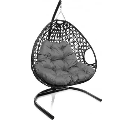 Подвесное кресло M-GROUP ДЛЯ ДВОИХ ЛЮКС с ротангом чёрное, серая подушка 11510409