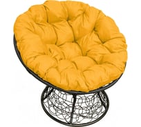 Кресло M-GROUP ПАПАСАН пружинка с ротангом чёрное, жёлтая подушка 12050411