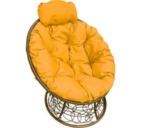 Кресло M-GROUP ПАПАСАН пружинка мини с ротангом коричневое, жёлтая подушка 12090211