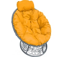 Кресло M-GROUP ПАПАСАН пружинка мини с ротангом серое, жёлтая подушка 12090311