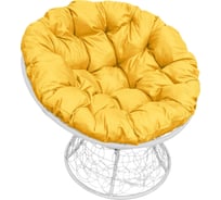 Кресло M-GROUP ПАПАСАН с ротангом белое, жёлтая подушка 12020111