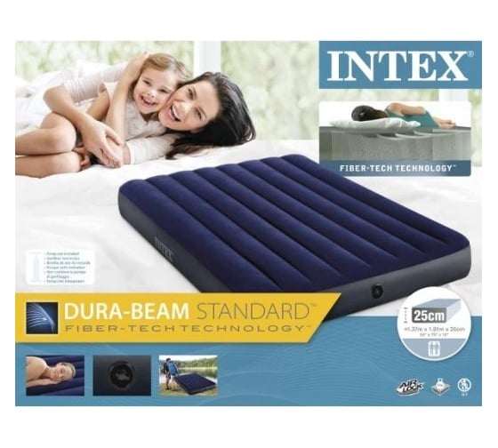 Надувной матрас Intex Classic Downy Airbed Fiber-Tech, 99 х 191 х 25 см 64757