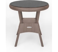 Круглый стол со стеклом ELLASTIK-PLAST RATTAN Ola Dom серый ЭП 442400