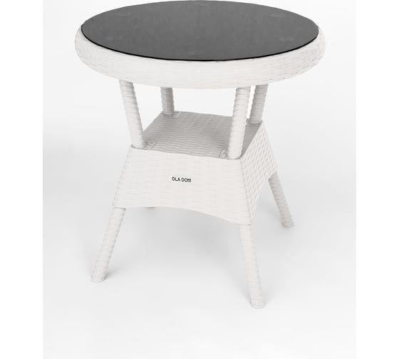 Круглый стол со стеклом ELLASTIK-PLAST RATTAN Ola Dom белый ЭП 442394
