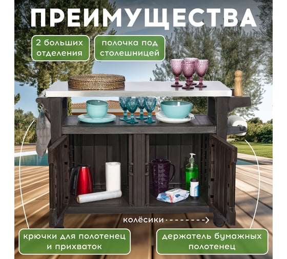 Столик для барбекю Keter UNITY XL 207 L 590 коричневый 230409