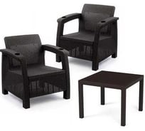 Комплект садовой мебели WORKY набор дачный на 2 персоны (2 кресла + стол), искусственный ротанг, мокко, без подушек ARD258145 31391367