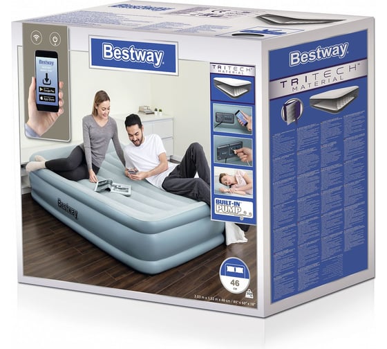 Надувная кровать со встроенный электронасосом Bestway Sleep Control, Tritech Airbed 203х152х46 см, 67708 BW