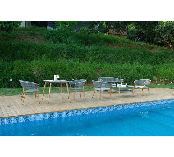 Кресло ООО "Фотон" Konway Samos алюминий имитация дерева + роуп серый E1144
