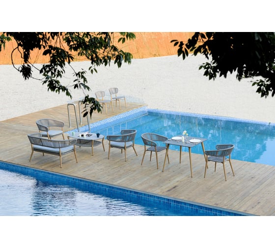 Кофейный стол садовый ООО "Фотон" Konway SAMOS столешница камень, каркас алюминий имитация дерева E1169coffetable