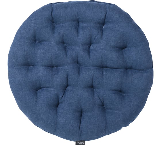 Подушка на стул Tkano Essential круглая, из стираного льна, синего цвета, 40x40x4 см TK22-CP0005