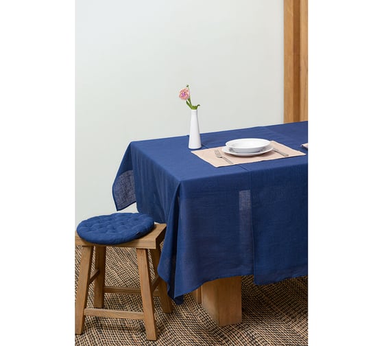 Подушка на стул Tkano Essential круглая, из стираного льна, синего цвета, 40x40x4 см TK22-CP0005