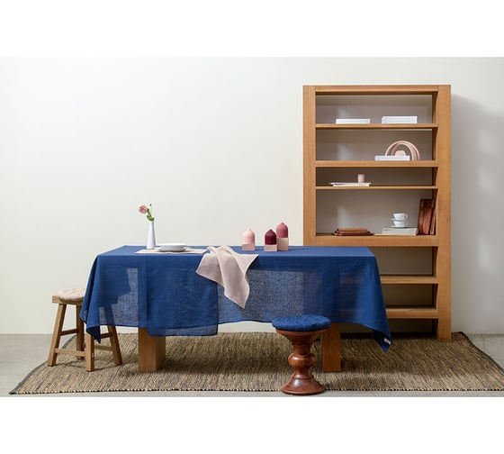 Подушка на стул Tkano Essential круглая, из стираного льна, синего цвета, 40x40x4 см TK22-CP0005