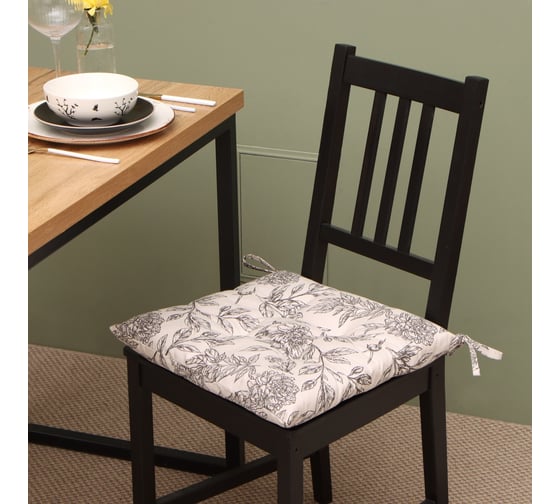 Сидушка на стул Этель Black flowers 42x42см, 100% хлопок, 190 г/м2 10283373