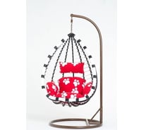 Подвесное кресло Vinotti каркас бело-черный, подушка красная с белыми лапками 44-004-14