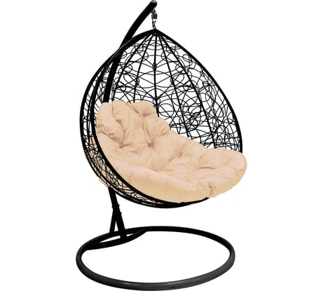 Подвесное кресло для двоих M-Group с ротангом, черное, бежевая подушка 7930095241787