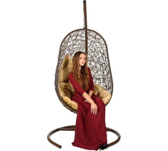 Подвесное кресло BiGarden коричневое, бежевая подушка EasyBrownB