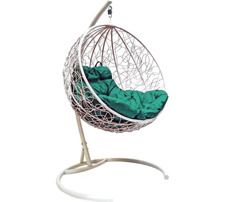 Подвесное кресло M-Group Круг ротанг, белое, зеленая подушка 7930095240728