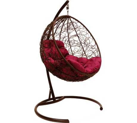 Подвесное кресло M-Group Круг ротанг, коричневое, бордовая подушка 7930095240605